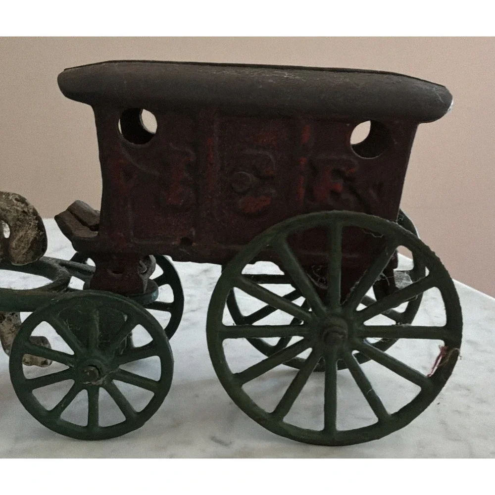 Antique Cast Iron Horse Drawn Ice Wagon Early 1900s